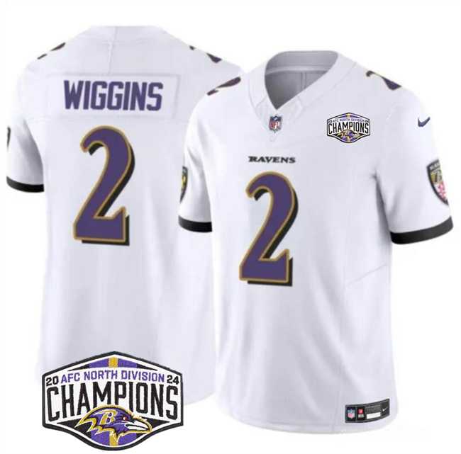 Men%27s Baltimore Ravens #2 Nate Wiggins White F.U.S.E 2024 AFC North Division Champions Vapor Limited Jersey->baltimore ravens->NFL Jersey